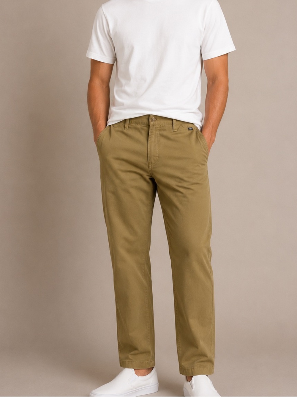 Vans Men's Khaki Straight-Leg Chinos in Olive Green